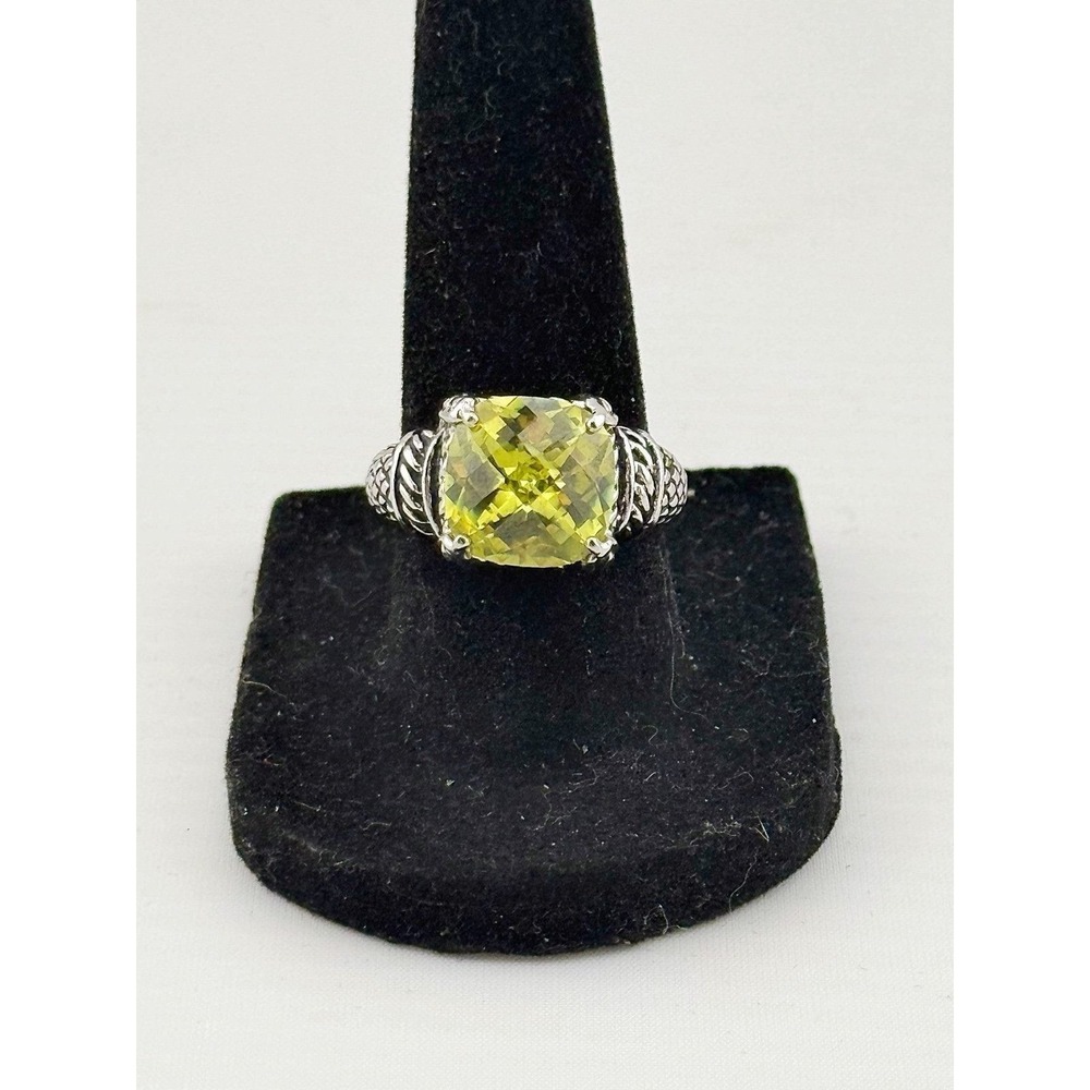Premier Designs Silvertone Cocktail Ring/ Faux Colored Citrine Crystal Size 8
